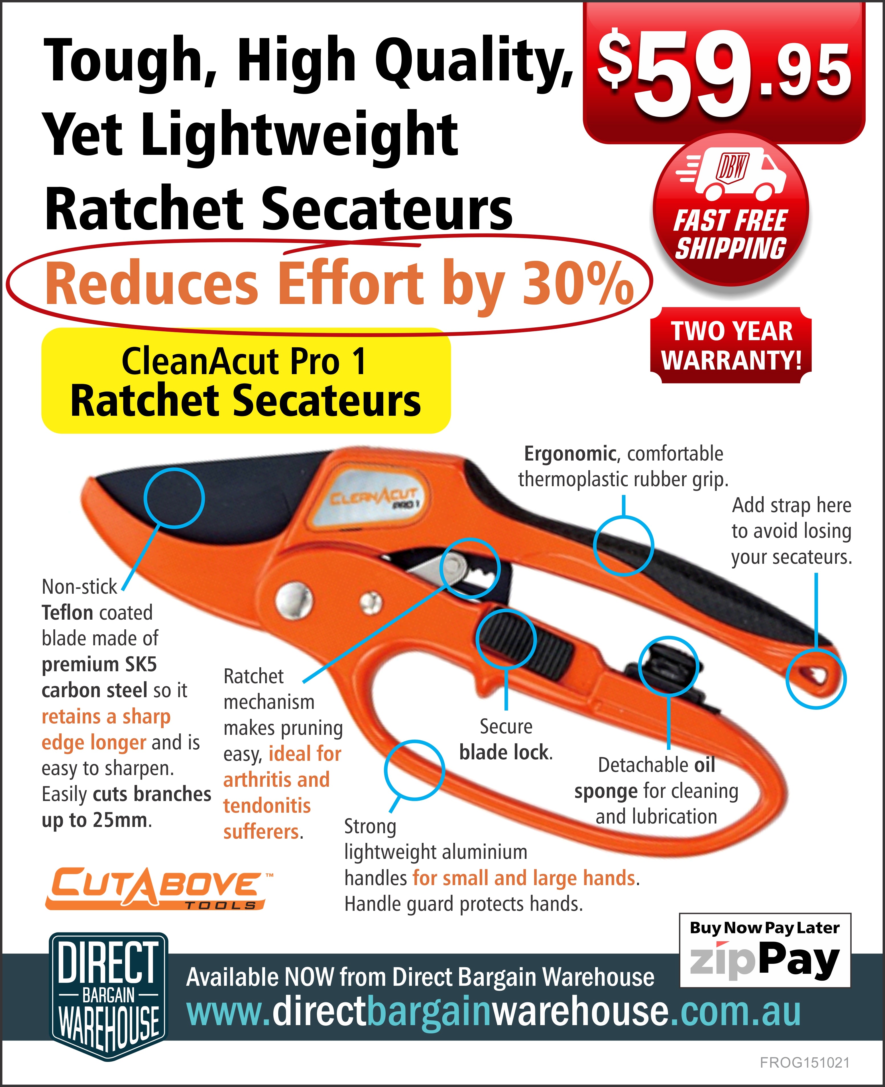 CutAbove Ratchet Pruning Secateur Power Cut 30% Less Effort  #1 For Arthritis Sufferers