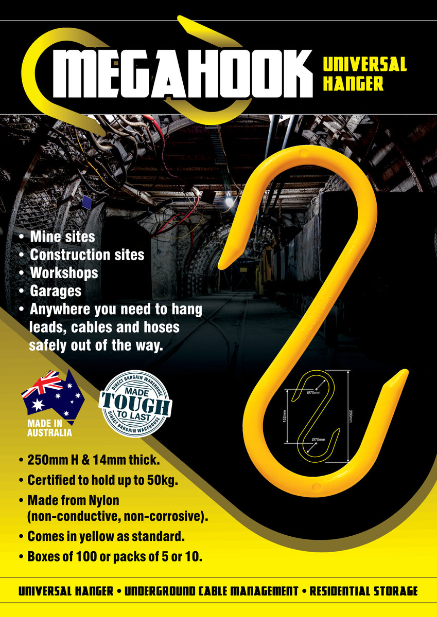 MEGAHOOK Yellow Universal Hanger Hook, Non Corrosive, 50KG SWL Austr
