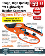 CutAbove Ratchet Pruning Secateur Power Cut 30% Less Effort  #1 For Arthritis Sufferers