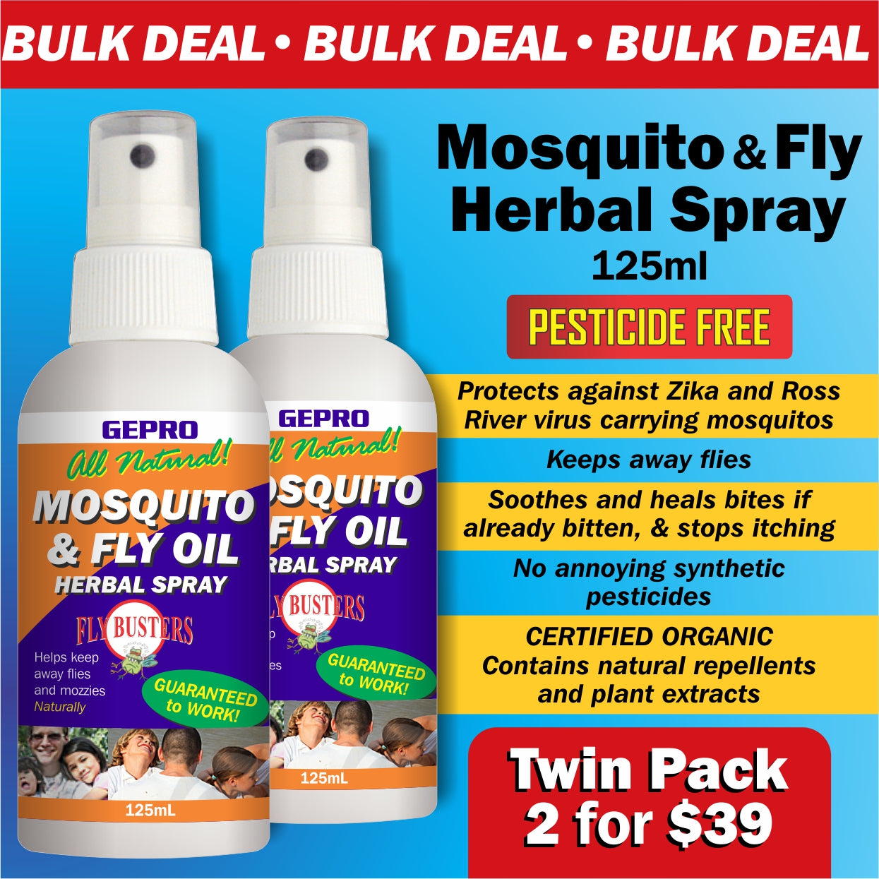Mosquito And Fly Organic - Herbal Spray Personal Repellent, Made In Western Australia