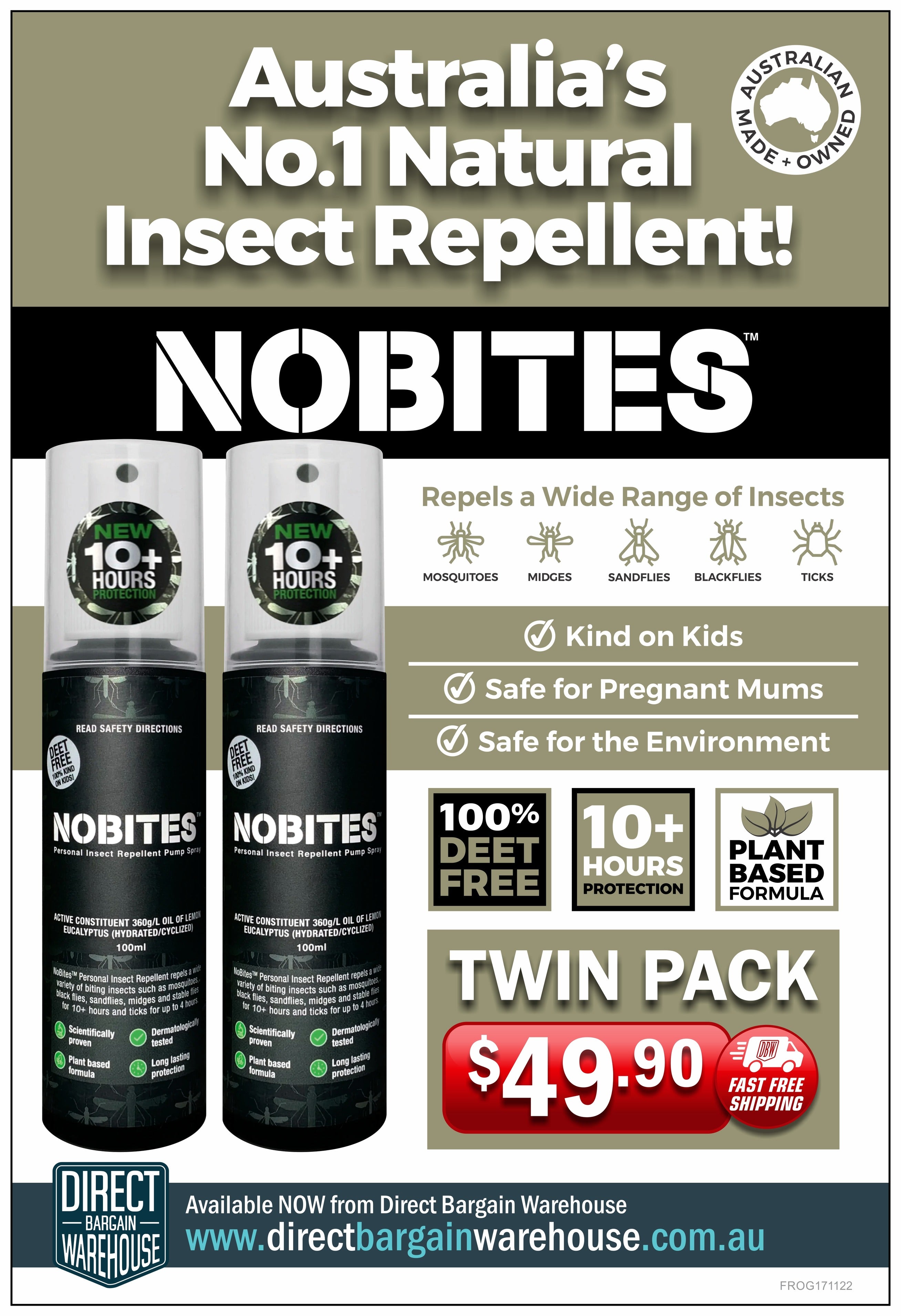 No Bites Mosquito & Insect Repellent Twin Pack  Australia's No 1 Strongest & Longest Lasting